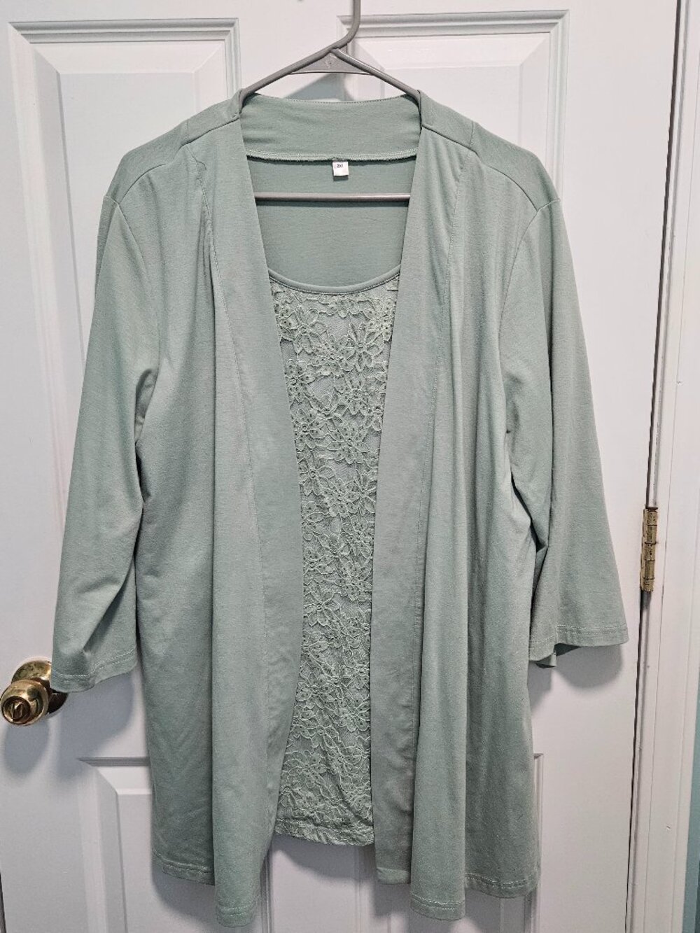 2-in-1 Sage Green Lace Top Cardigan Set Women's 2XL